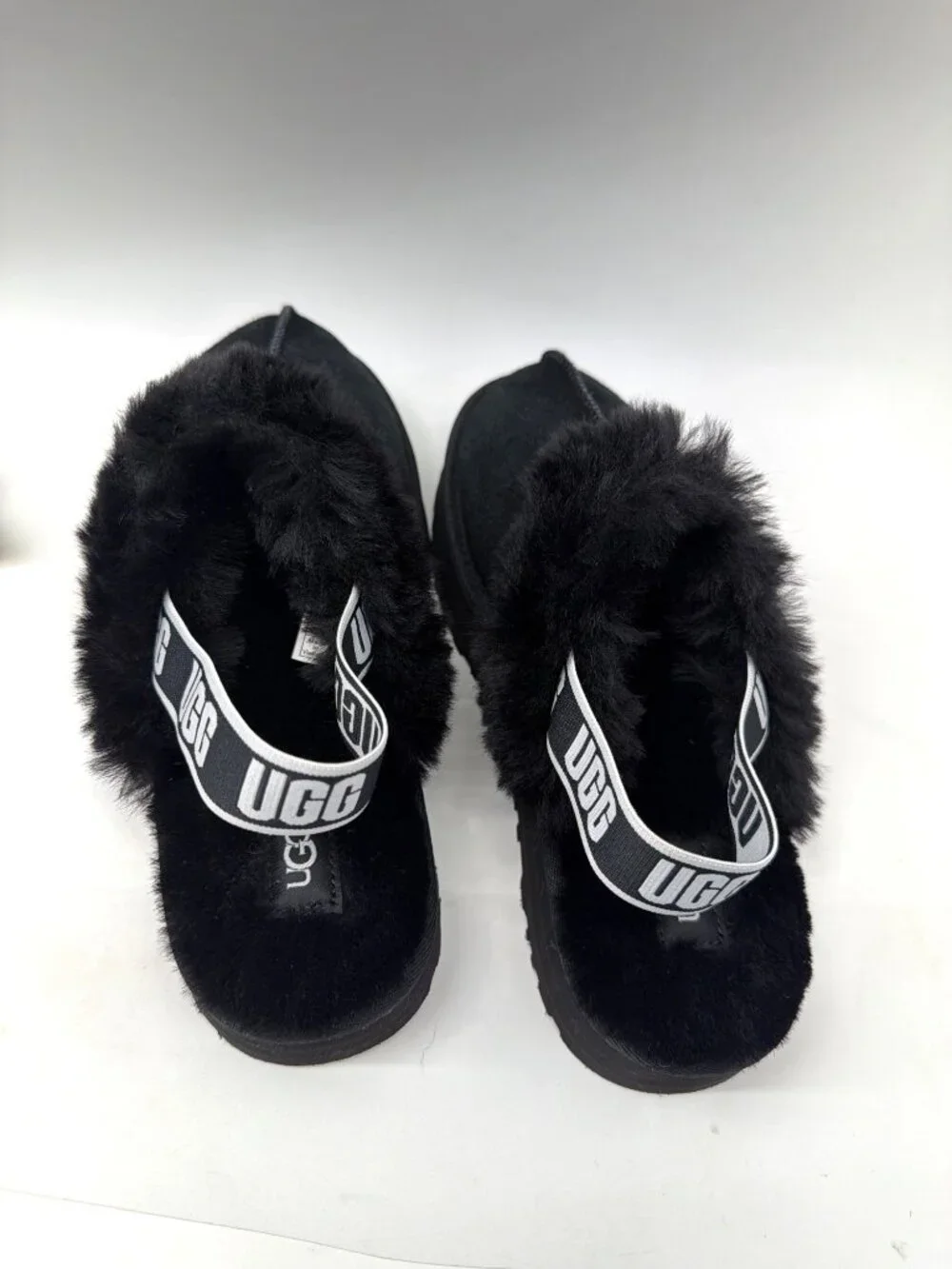 UGG Funkette Black Shearling Slippers Kids Size 5